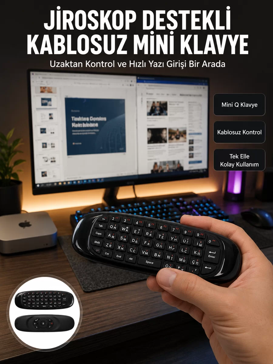 Kablosuz Hava Fareli Mini Klavye Jiroskop Destekli Uzaktan Kumanda Yeni Nesil 1 Kablosuz Hava Fareli Mini Klavye Jiroskop Destekli Uzaktan Kumanda Yeni Nesil