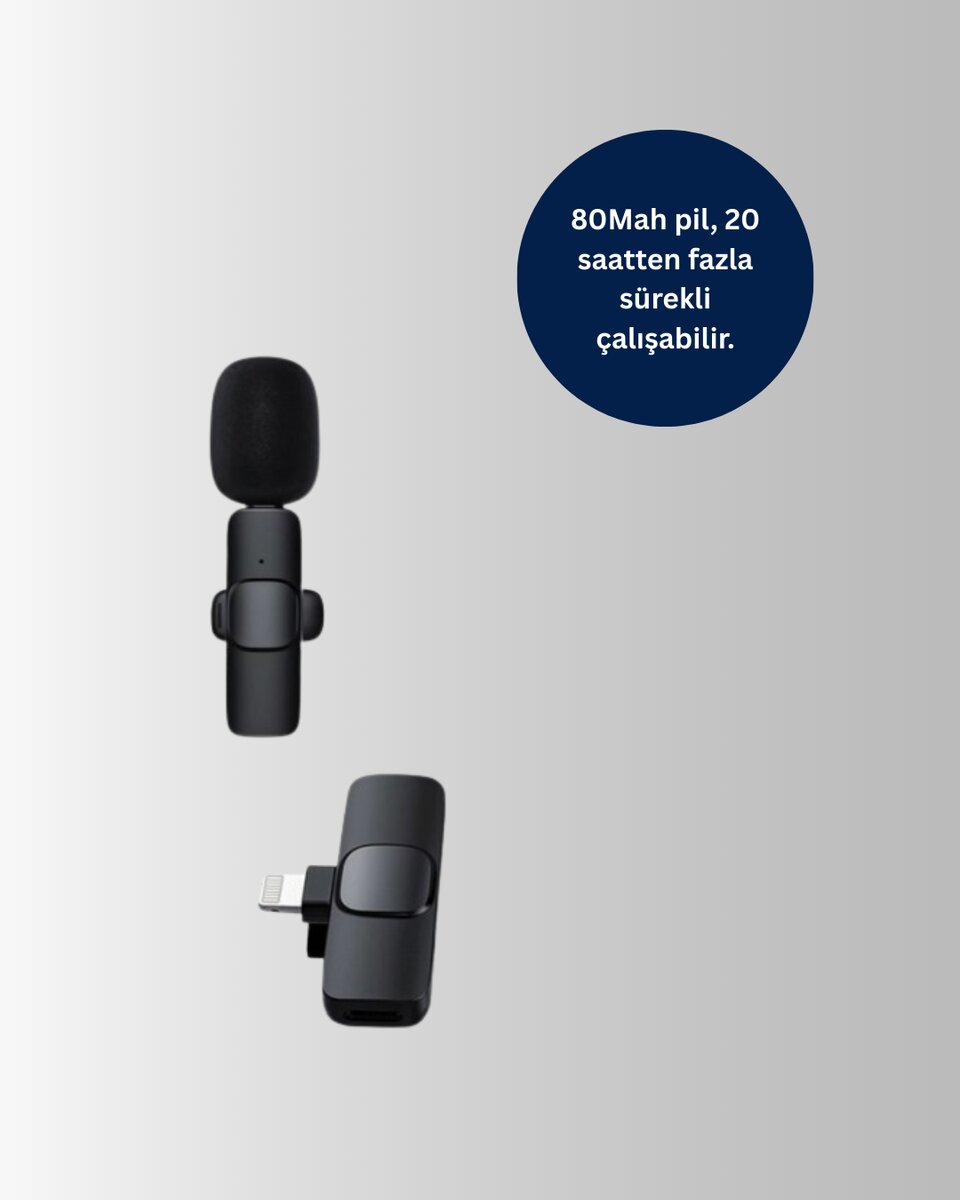 Çift Mikrofonlu Kablosuz Kayıt Seti iPhone Uyumlu Mini Mikrofon 3 Çift Mikrofonlu Kablosuz Kayıt Seti iPhone Uyumlu Mini Mikrofon - Görsel 3