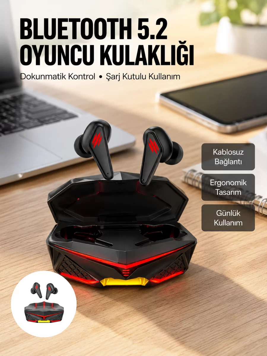 Profesyonel TWS Işıklı Kablosuz Bluetooth Kulaklık Oyuncu Kulaklığı Yeni Nesil 1 Profesyonel TWS Işıklı Kablosuz Bluetooth Kulaklık Oyuncu Kulaklığı Yeni Nesil
