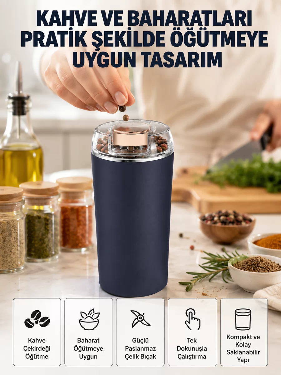Yeni Nesil Kahve ve Baharat Öğütücü Paslanmaz Çelik Kahve Değirmeni 1 Yeni Nesil Kahve ve Baharat Öğütücü Paslanmaz Çelik Kahve Değirmeni