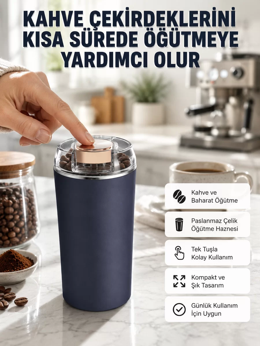 Kahve ve Baharat Öğütücü Kolay Temizlenebilir Paslanmaz Çelik Taşınabilir 1 Kahve ve Baharat Öğütücü Kolay Temizlenebilir Paslanmaz Çelik Taşınabilir