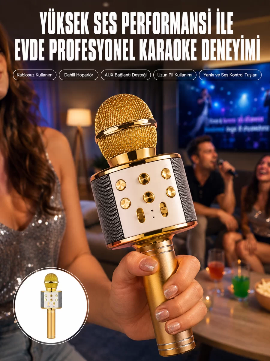 Karaoke Mikrofon Dahili Hoparlörlü Sd-usb-aux Girişli Bluetooth Hoparlör 1 Karaoke Mikrofon Dahili Hoparlörlü Sd-usb-aux Girişli Bluetooth Hoparlör