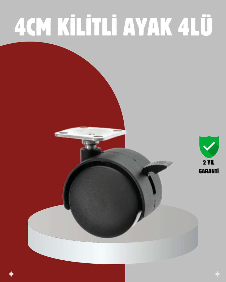 Mobilya İçin Kilitli 4 cm Tekerlek Ayak Seti 1 Mobilya İçin Kilitli 4 cm Tekerlek Ayak Seti