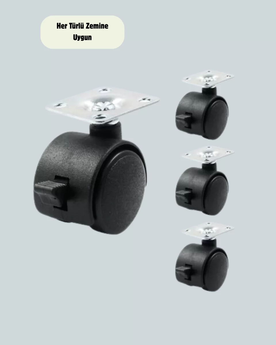 Kilitli Mini Tekerlek Ayak 4 cm 4’lü Set 4 Kilitli Mini Tekerlek Ayak 4 cm 4’lü Set - Görsel 4