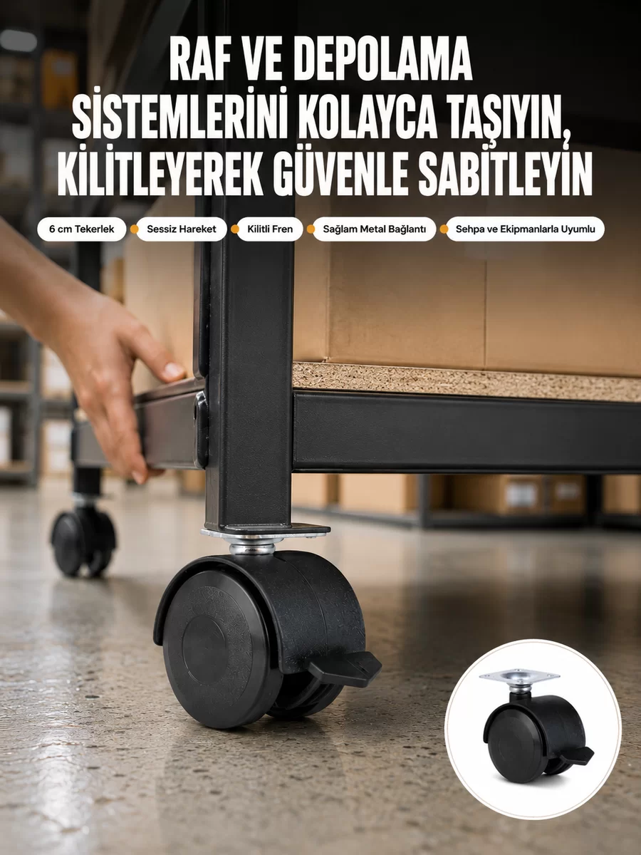 6 cm Kilitli Tekerlek Ayak 4 Adet Sehpa ve Ekipman Uyumlu 1 6 cm Kilitli Tekerlek Ayak 4 Adet Sehpa ve Ekipman Uyumlu