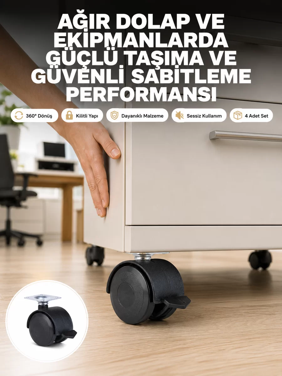 Kilitli Mobilya Tekerleği 6 cm 4’lü Kolay Kurulum 1 Kilitli Mobilya Tekerleği 6 cm 4’lü Kolay Kurulum