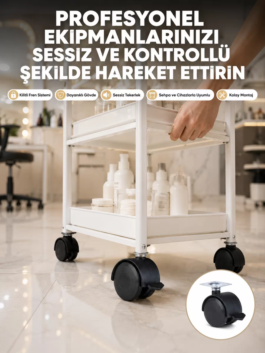 Zemin Korumalı Kilitli Ayak Tekerlek Seti 6 cm 1 Zemin Korumalı Kilitli Ayak Tekerlek Seti 6 cm