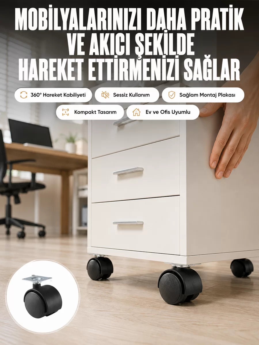 Kilitsiz 4 cm Tekerlek Ayak 4’lü Set Sessiz ve Dayanıklı 1 Kilitsiz 4 cm Tekerlek Ayak 4’lü Set Sessiz ve Dayanıklı