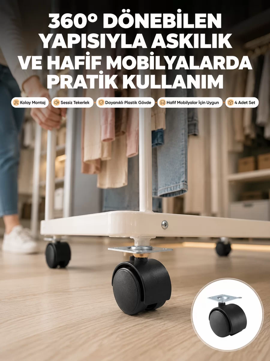 4 cm Kilitsiz Tekerlek Ayak Seti Zemin Koruyucu 1 4 cm Kilitsiz Tekerlek Ayak Seti Zemin Koruyucu