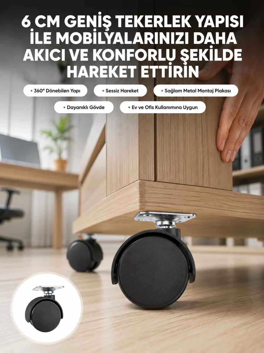 Kilitsiz 6 cm Tekerlek Ayak Tek Adet 1 Kilitsiz 6 cm Tekerlek Ayak Tek Adet
