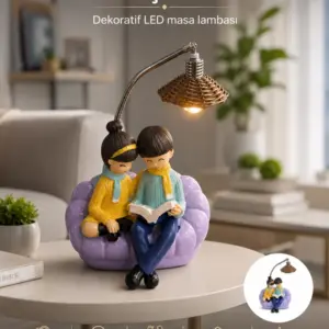 Romantik Çift Figürlü Okuyan Çift Masa Lambası Dekoratif LED Aydınlatma