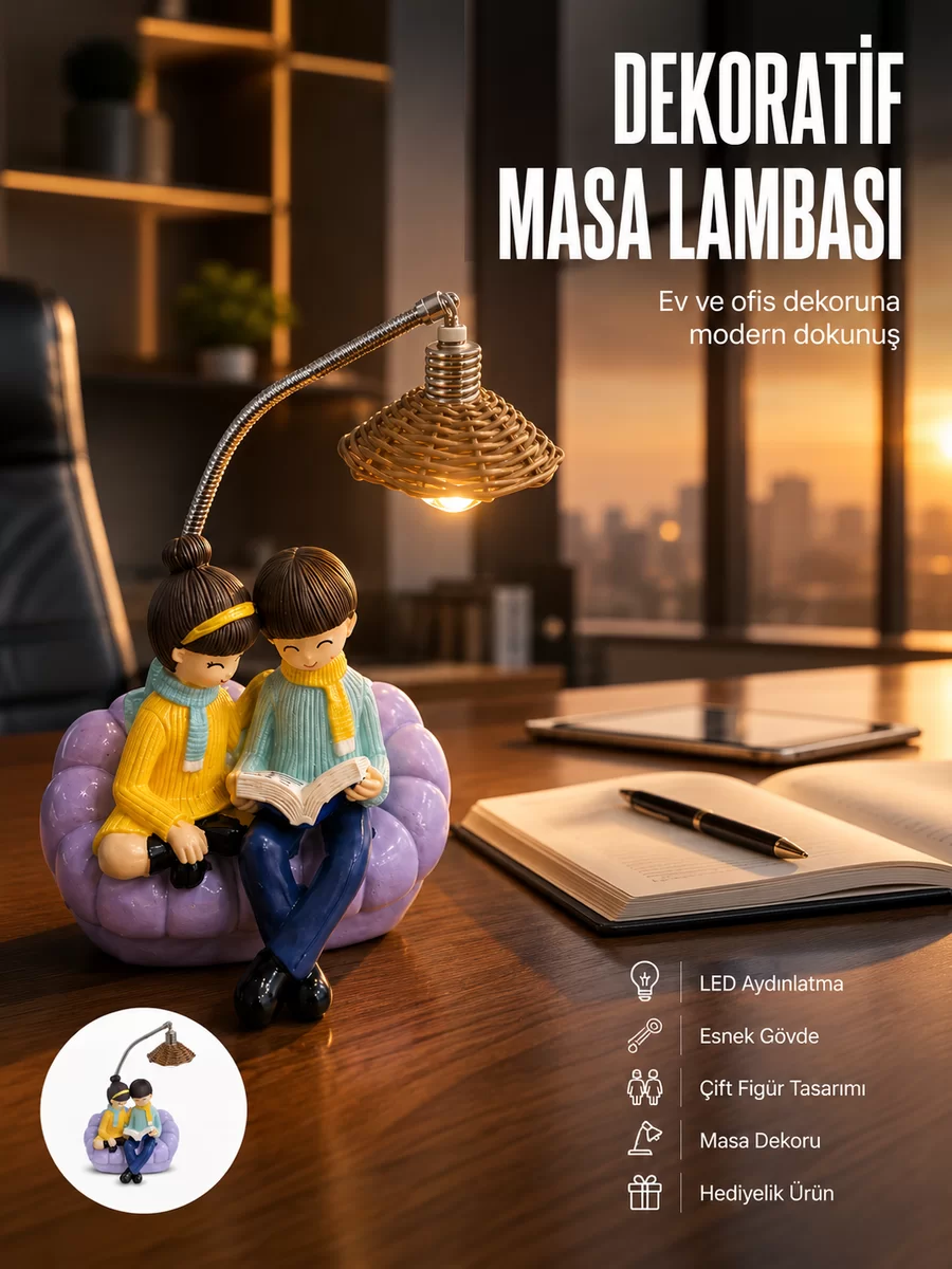 Romantik Çift Temalı Dekoratif Masa Lambası Yumuşak LED Işık 1 Romantik Çift Temalı Dekoratif Masa Lambası Yumuşak LED Işık