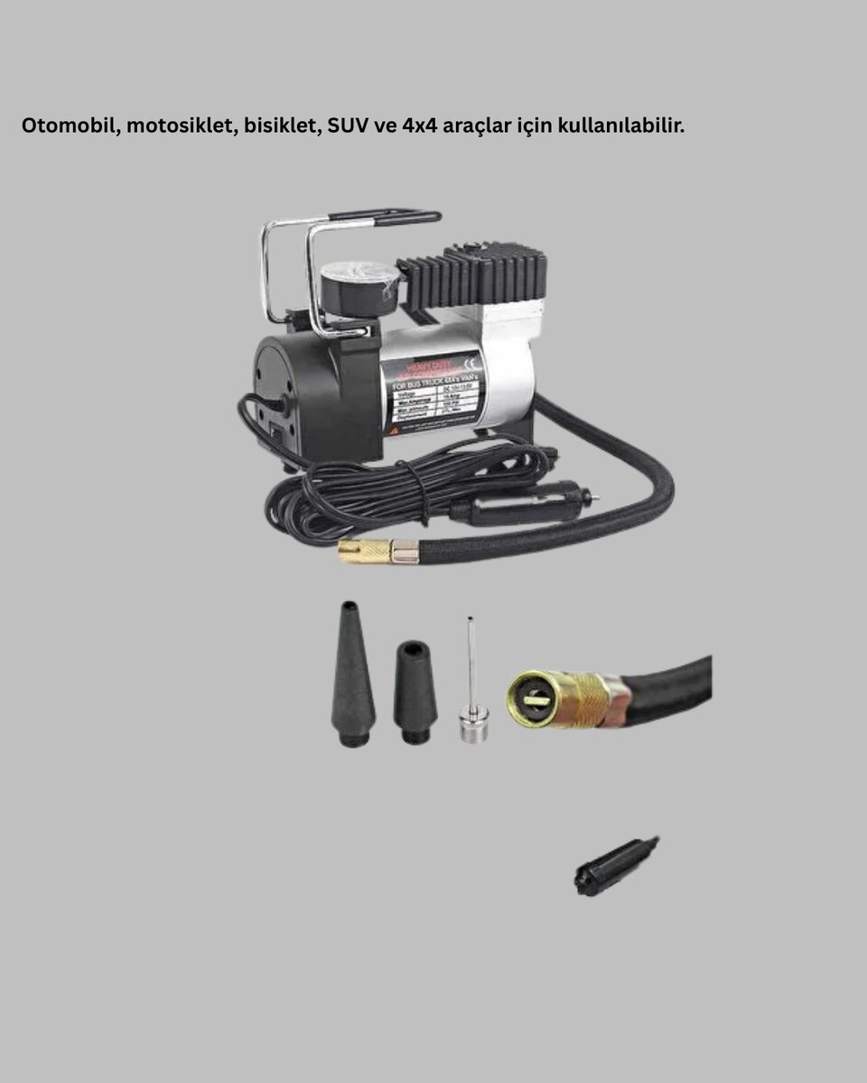 Araç Çakmak Girişli Metal Hava Kompresörü 10A Güçlü Motor 4 Araç Çakmak Girişli Metal Hava Kompresörü 10A Güçlü Motor - Görsel 4