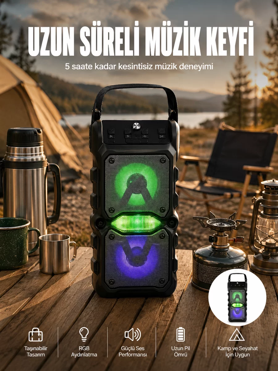 Taşınabilir Kablosuz Bluetooth Hoparlör Uzun Pil Ömrü Led Işıklı Yeni Nesil 1 Taşınabilir Kablosuz Bluetooth Hoparlör Uzun Pil Ömrü Led Işıklı Yeni Nesil