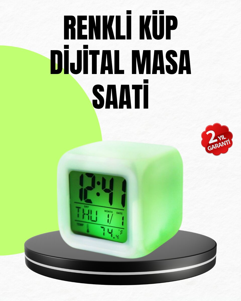 Gece Lambası Fonksiyonlu Renk Değiştiren LED Küp Dijital Saat 1 Gece Lambası Fonksiyonlu Renk Değiştiren LED Küp Dijital Saat