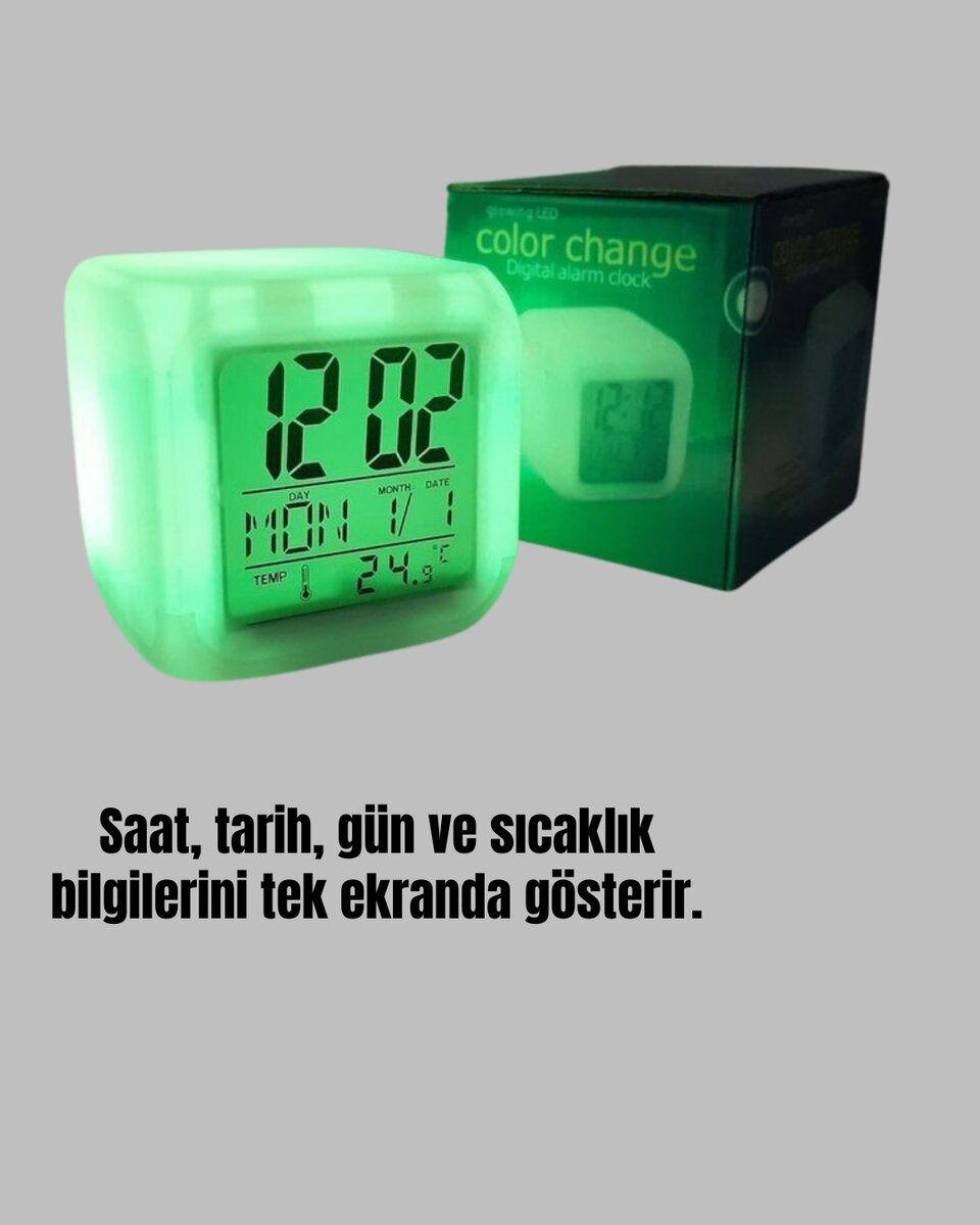 Gece Lambası Fonksiyonlu Renk Değiştiren LED Küp Dijital Saat 2 Gece Lambası Fonksiyonlu Renk Değiştiren LED Küp Dijital Saat - Görsel 2