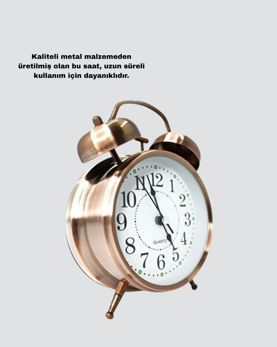 Metal Bronz Nostaljik Masa Saati Alarmlı Büyük Boy Sessiz Mekanizmalı 3 Metal Bronz Nostaljik Masa Saati Alarmlı Büyük Boy Sessiz Mekanizmalı - Görsel 3