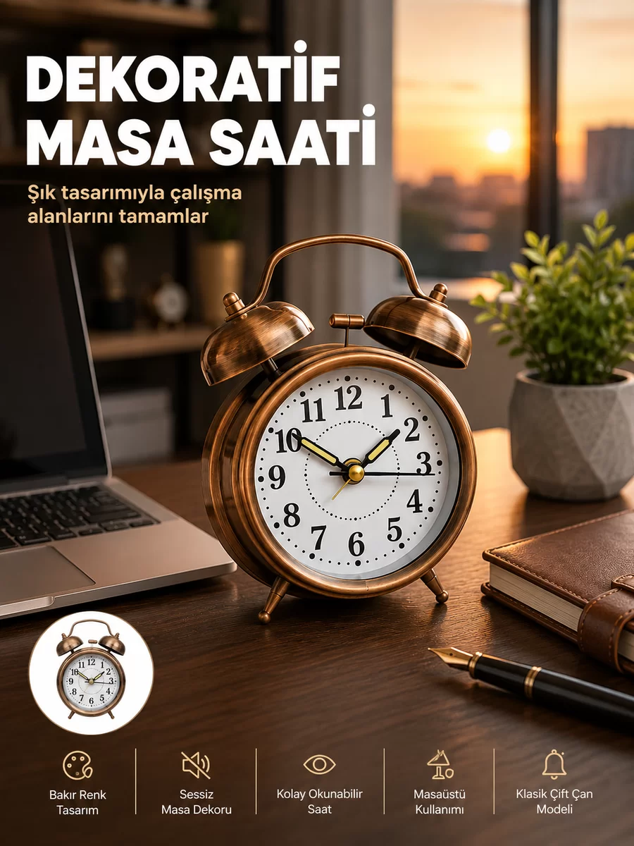Retro Tarz Bronz Dekoratif Masa Saati Metal Gövde Yüksek Sesli Alarm 1 Retro Tarz Bronz Dekoratif Masa Saati Metal Gövde Yüksek Sesli Alarm