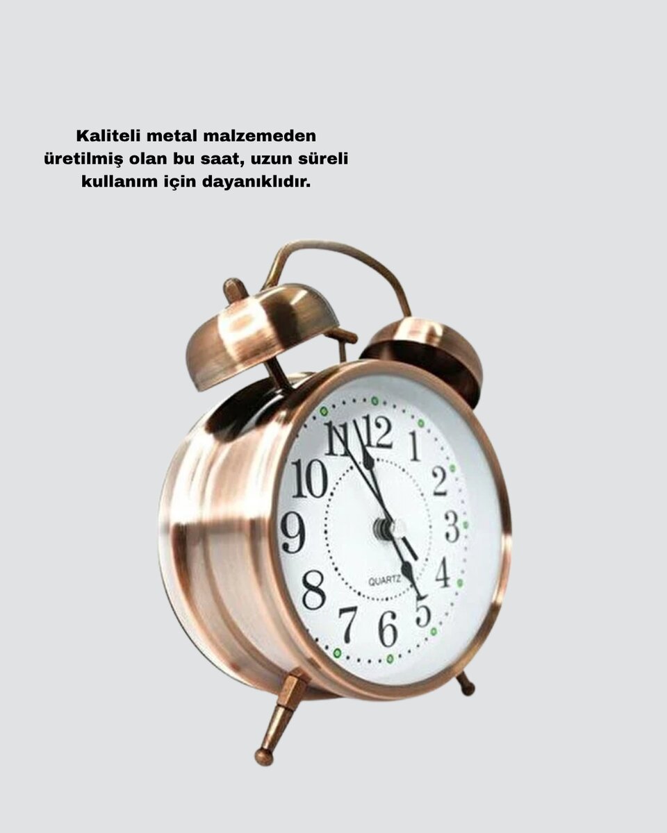 Nostaljik Bronz Metal Alarmlı Masa Saati Büyük Boy Dekoratif ve Şık Tasarım 3 Nostaljik Bronz Metal Alarmlı Masa Saati Büyük Boy Dekoratif ve Şık Tasarım - Görsel 3