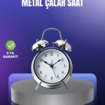 Yuvarlak Gümüş Dekoratif Işıklı Masa Üstü Saat Alarmlı Sessiz Çalışma