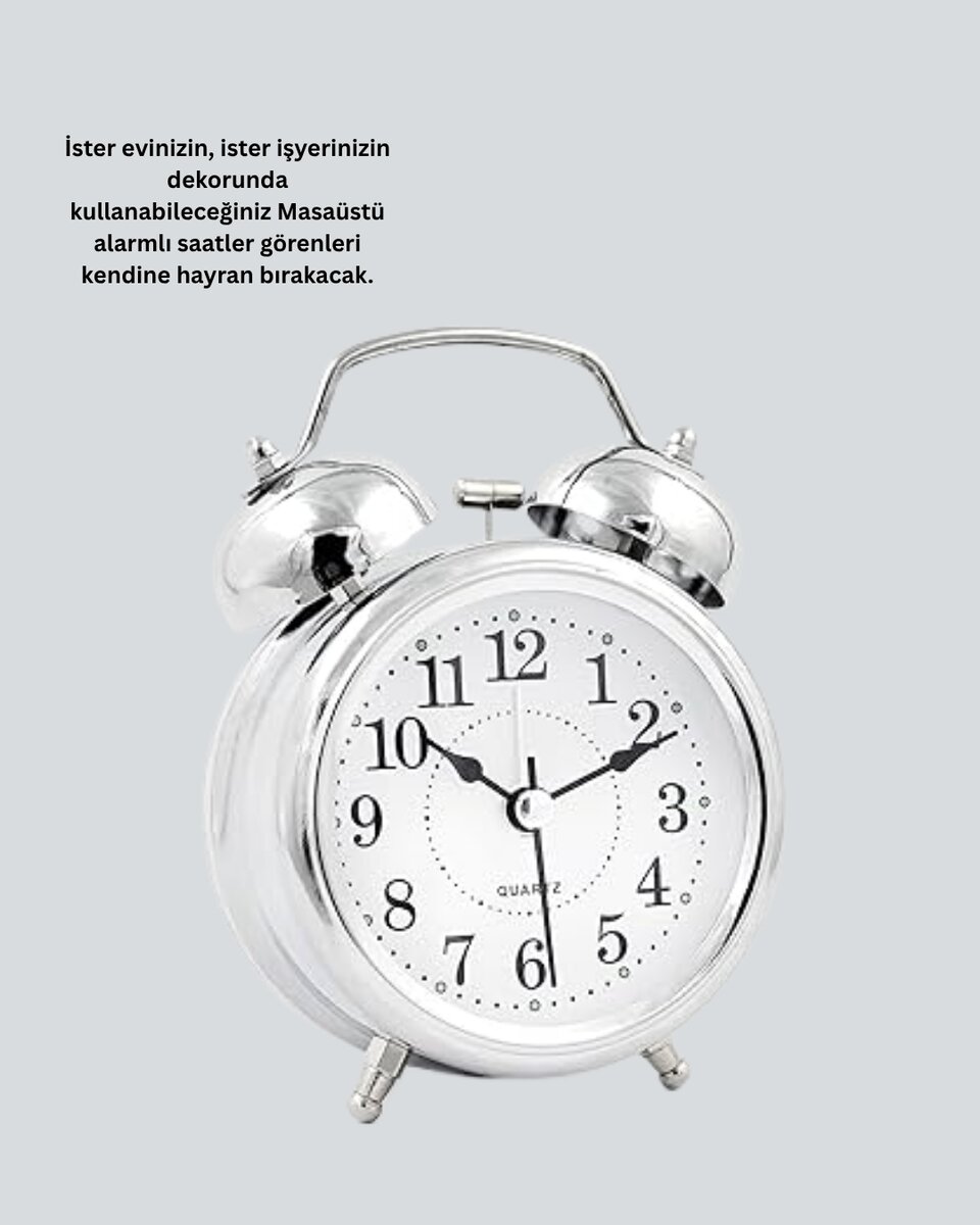 Dekoratif Yuvarlak Gümüş Sessiz Işıklı Masa Üstü Çalar Saat Alarmlı ve Şık Tasarım 4 Dekoratif Yuvarlak Gümüş Sessiz Işıklı Masa Üstü Çalar Saat Alarmlı ve Şık Tasarım - Görsel 4