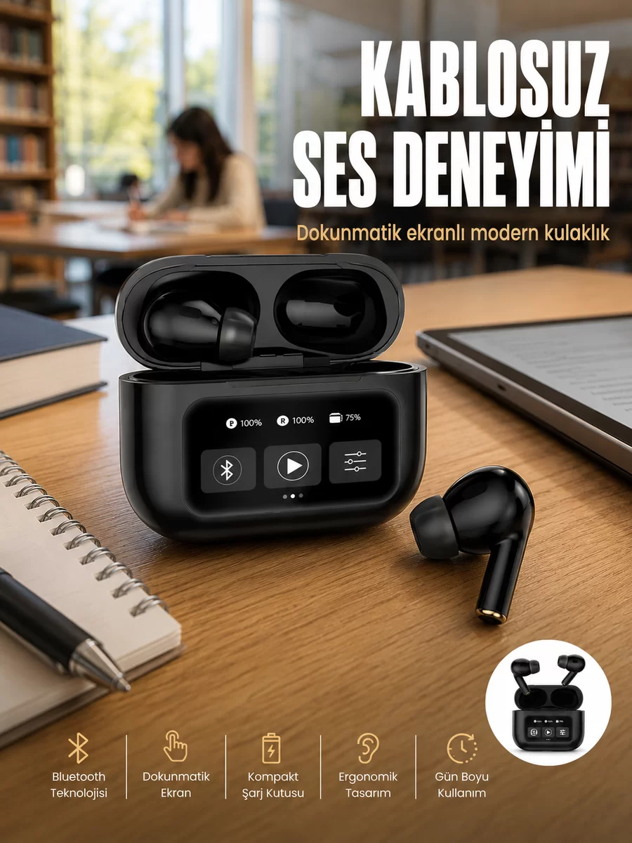 2.Nesil Pro Ekranlı Sesli Görüşme Yapabilen Kablosuz Bluetooth Kulaklık Yeni Nesil 1 2.Nesil Pro Ekranlı Sesli Görüşme Yapabilen Kablosuz Bluetooth Kulaklık Yeni Nesil