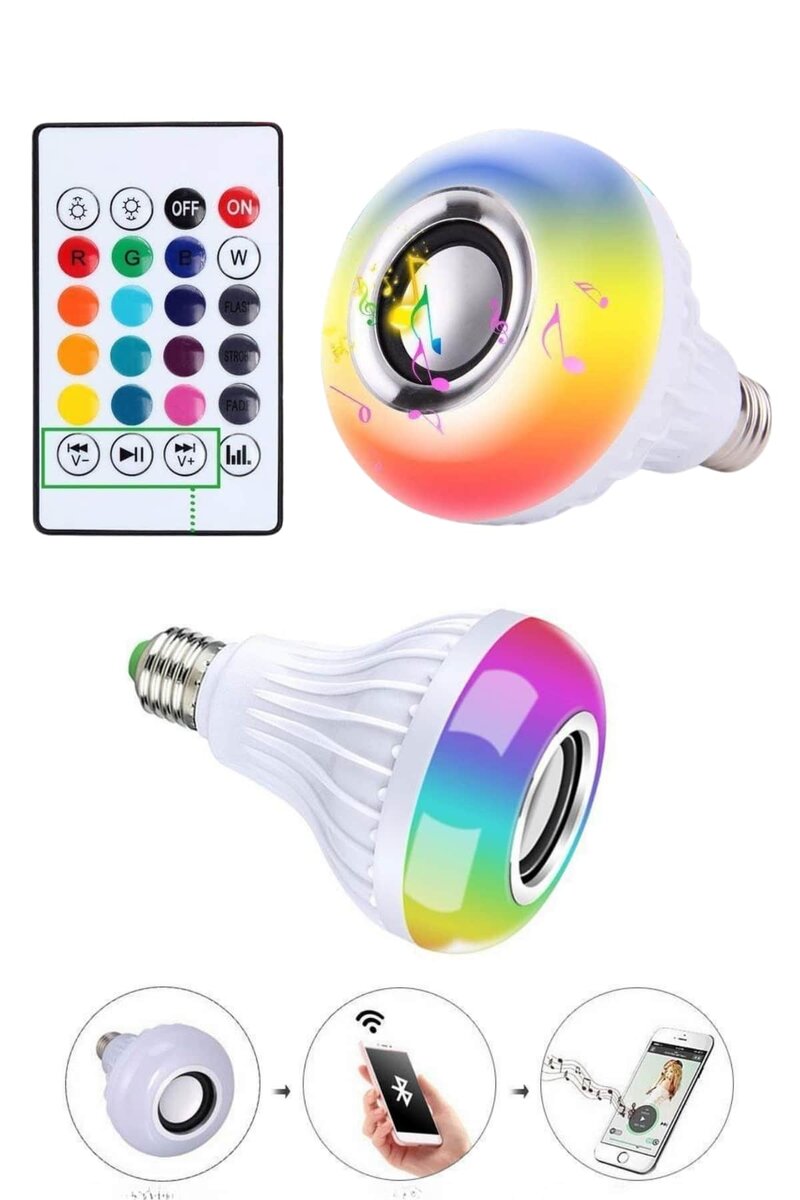 Kumandalı RGB Led Işık Bluetooth Hoparlör Ses Lambası Renkli Ampul 4 Kumandalı RGB Led Işık Bluetooth Hoparlör Ses Lambası Renkli Ampul - Görsel 4