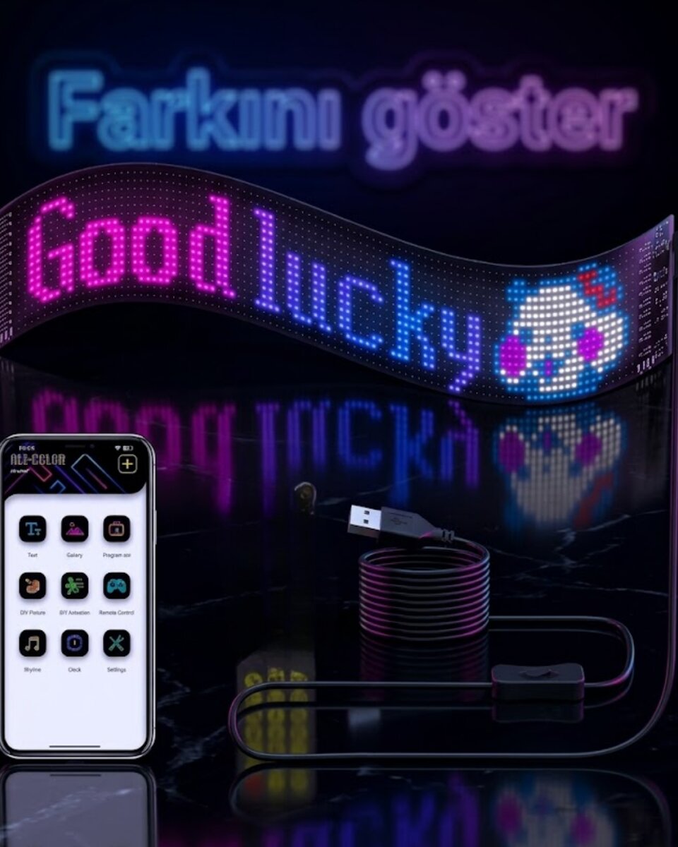 16x96 RGB LED Matrix Panel 60 cm Esnek Yapı Uygulama Kontrollü Kayan Yazı Ekranı 1 16x96 RGB LED Matrix Panel 60 cm Esnek Yapı Uygulama Kontrollü Kayan Yazı Ekranı