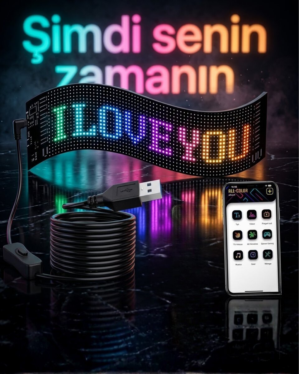 60 cm LED Matrix Panel 16x96 Piksel Bluetooth Kontrollü RGB Kayan Yazı Ekranı 1 60 cm LED Matrix Panel 16x96 Piksel Bluetooth Kontrollü RGB Kayan Yazı Ekranı