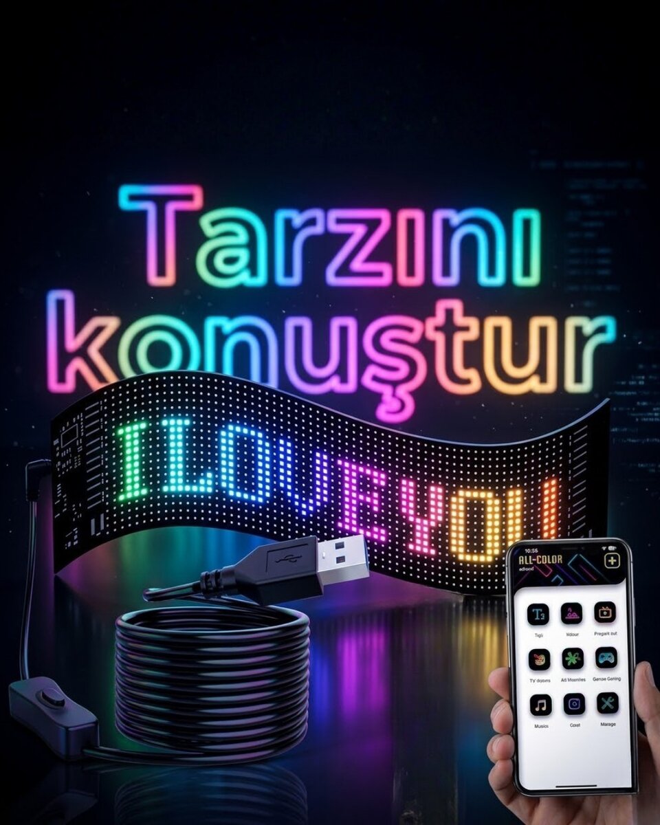 16x96 LED Yazı Paneli 60 cm Esnek RGB Işıklı Programlanabilir Ekran 1 16x96 LED Yazı Paneli 60 cm Esnek RGB Işıklı Programlanabilir Ekran