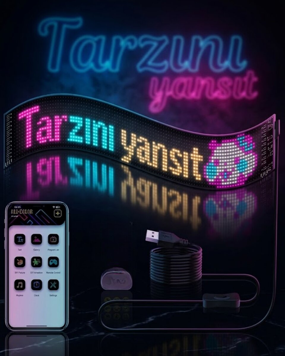 RGB LED Matrix Panel Esnek Yapı Uygulama Kontrollü Kayan Yazı Ekranı 1 RGB LED Matrix Panel Esnek Yapı Uygulama Kontrollü Kayan Yazı Ekranı