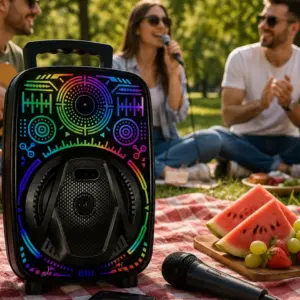 Karaoke Hoparlör RGB LED Işıklı USB FM Radyo Destekli Taşınabilir Speaker