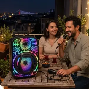 Taşınabilir Bluetooth Speaker Mikrofonlu RGB Işıklı Karaoke Ses Sistemi