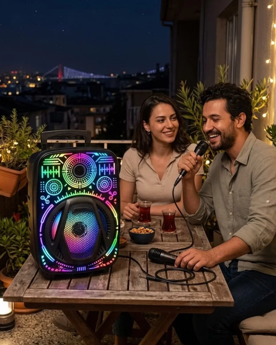 Taşınabilir Bluetooth Speaker Mikrofonlu RGB Işıklı Karaoke Ses Sistemi 1 Taşınabilir Bluetooth Speaker Mikrofonlu RGB Işıklı Karaoke Ses Sistemi