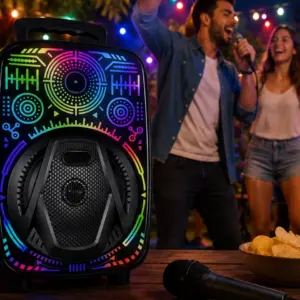 8 İnç Taşınabilir Karaoke Hoparlör Mikrofonlu RGB Işıklı Bluetooth Speaker