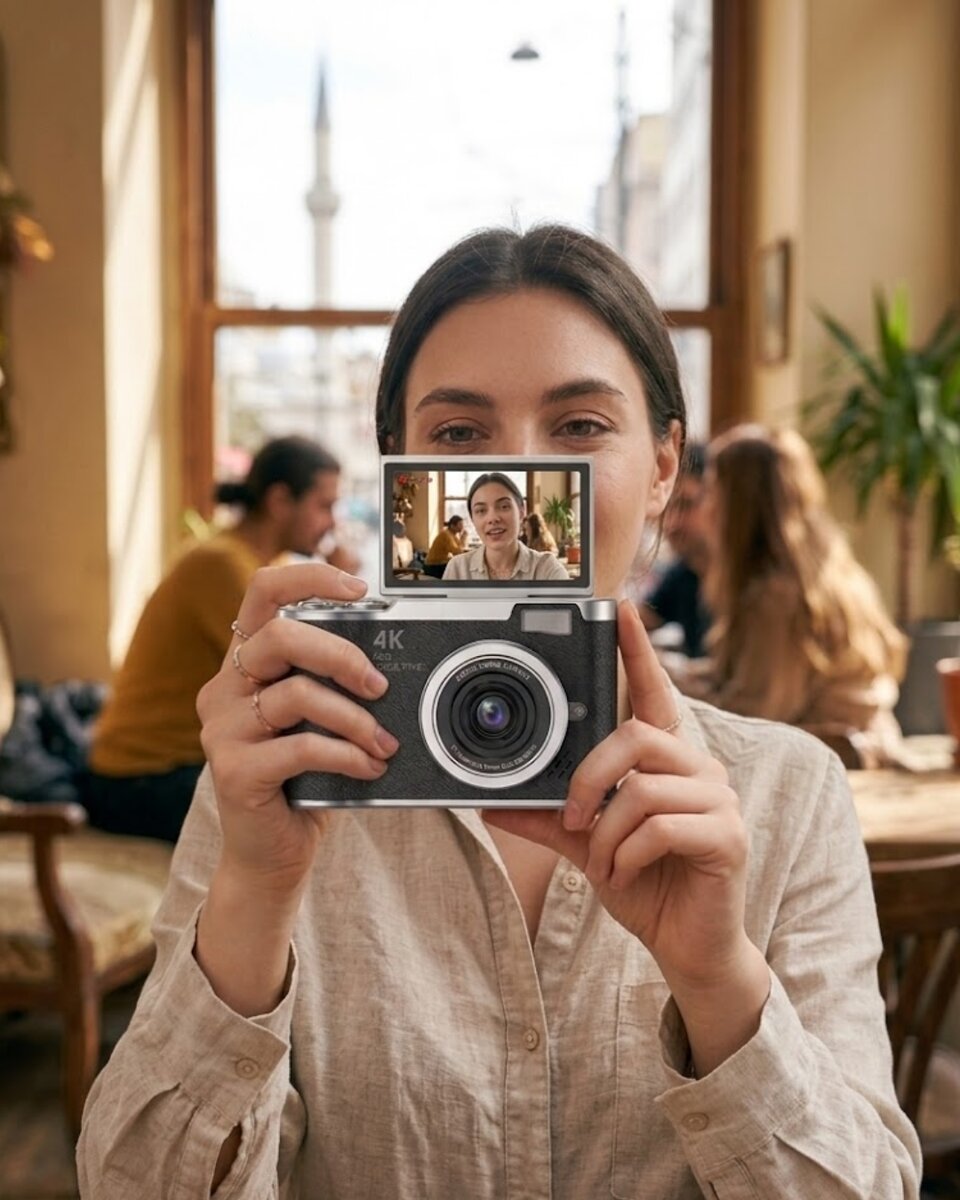 48 MP Kompakt Dijital Kamera 4K Video 8X Zoom ve Flip Ekran Selfie Vlog Uyumlu 1 48 MP Kompakt Dijital Kamera 4K Video 8X Zoom ve Flip Ekran Selfie Vlog Uyumlu