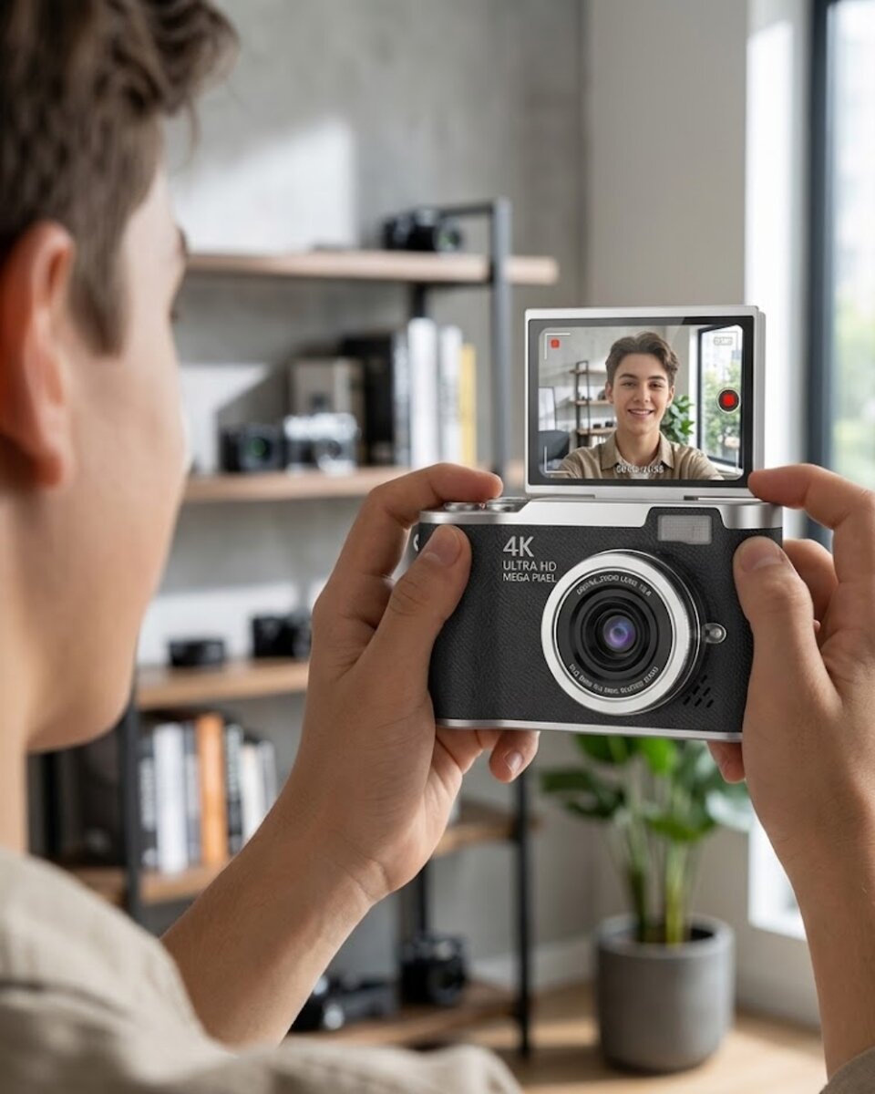 4K Dijital Kamera 48 MP 8X Zoom ve 180 Derece Flip Ekran Vlog Çekim Özellikli 1 4K Dijital Kamera 48 MP 8X Zoom ve 180 Derece Flip Ekran Vlog Çekim Özellikli