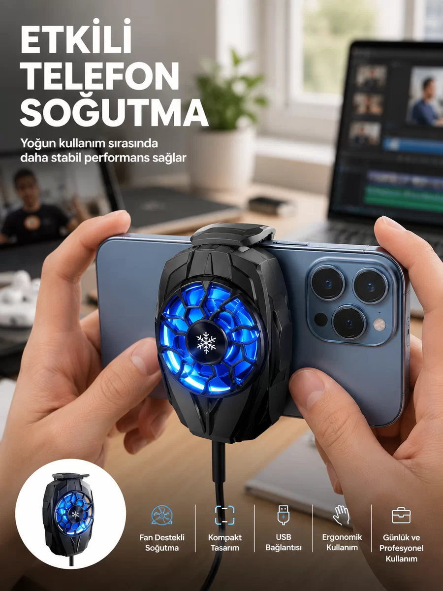 Telefon Soğutucu Fan Güçlü Motor Radyatör Cep Telefon Soğutma 1 Telefon Soğutucu Fan Güçlü Motor Radyatör Cep Telefon Soğutma