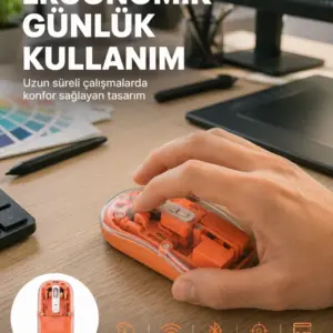 Şeffaf Kablosuz Mouse Bluetooth Bağlantılı Sessiz Tıklama Yeni Nesil