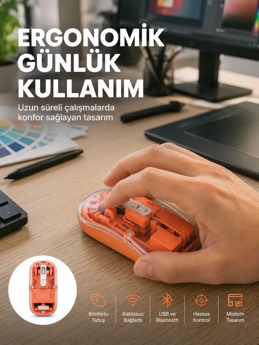 Şeffaf Kablosuz Mouse Bluetooth Bağlantılı Sessiz Tıklama Yeni Nesil 1 Şeffaf Kablosuz Mouse Bluetooth Bağlantılı Sessiz Tıklama Yeni Nesil