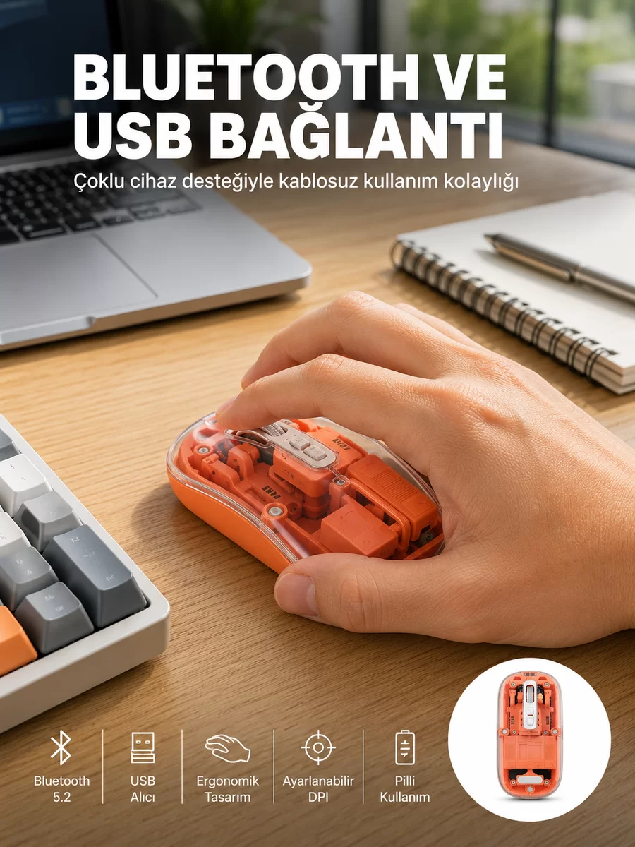 Kablosuz Bluetooth Mouse Şık ve Sessiz Ofis Tasarımı Yeni Nesil 1 Kablosuz Bluetooth Mouse Şık ve Sessiz Ofis Tasarımı Yeni Nesil