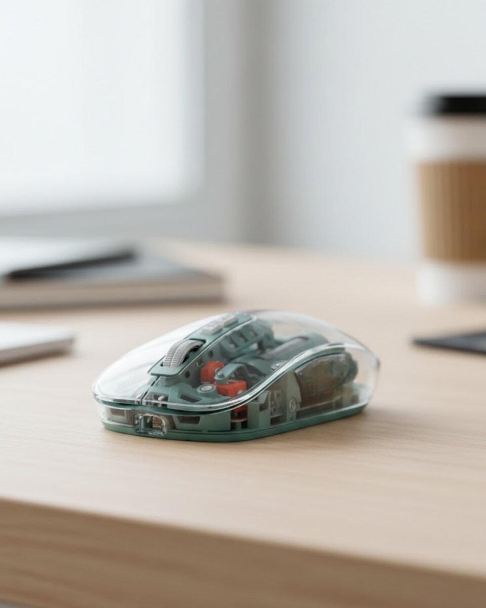 Bluetooth ve 2.4G USB Destekli Pilli Kablosuz Şeffaf Mouse 1 Bluetooth ve 2.4G USB Destekli Pilli Kablosuz Şeffaf Mouse