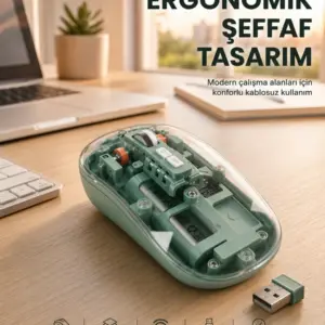 Bluetooth ve 2.4G USB Destekli Pilli Kablosuz Şeffaf Mouse Yeni Nesil