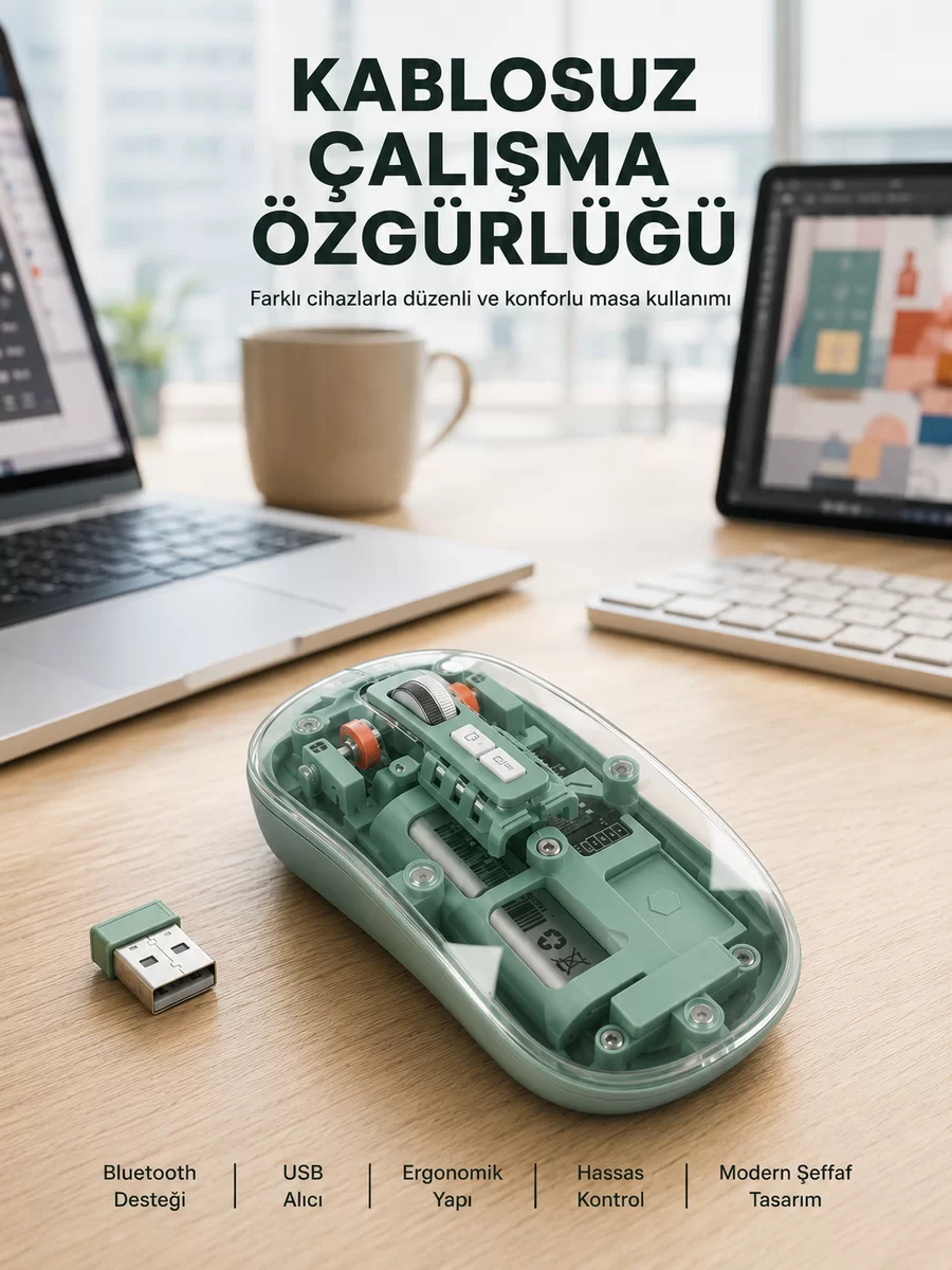 Çift Mod Bağlantılı Kablosuz Mouse Bluetooth ve USB Alıcılı Yeni Nesil 1 Çift Mod Bağlantılı Kablosuz Mouse Bluetooth ve USB Alıcılı Yeni Nesil