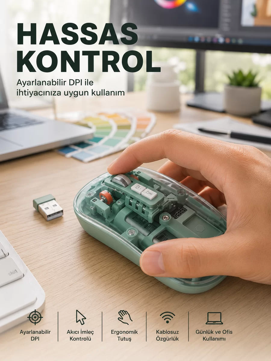 Şeffaf Tasarımlı Bluetooth Kablosuz Mouse Pilli Kullanım Yeni Nesil 1 Şeffaf Tasarımlı Bluetooth Kablosuz Mouse Pilli Kullanım Yeni Nesil