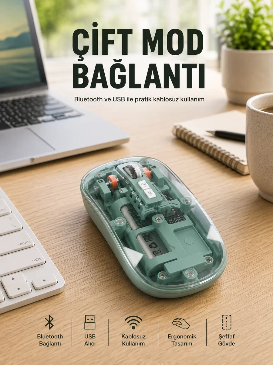Pilli Kablosuz Mouse Bluetooth ve USB Uyumlu Sessiz Tıklama Yeni Nesil 1 Pilli Kablosuz Mouse Bluetooth ve USB Uyumlu Sessiz Tıklama Yeni Nesil