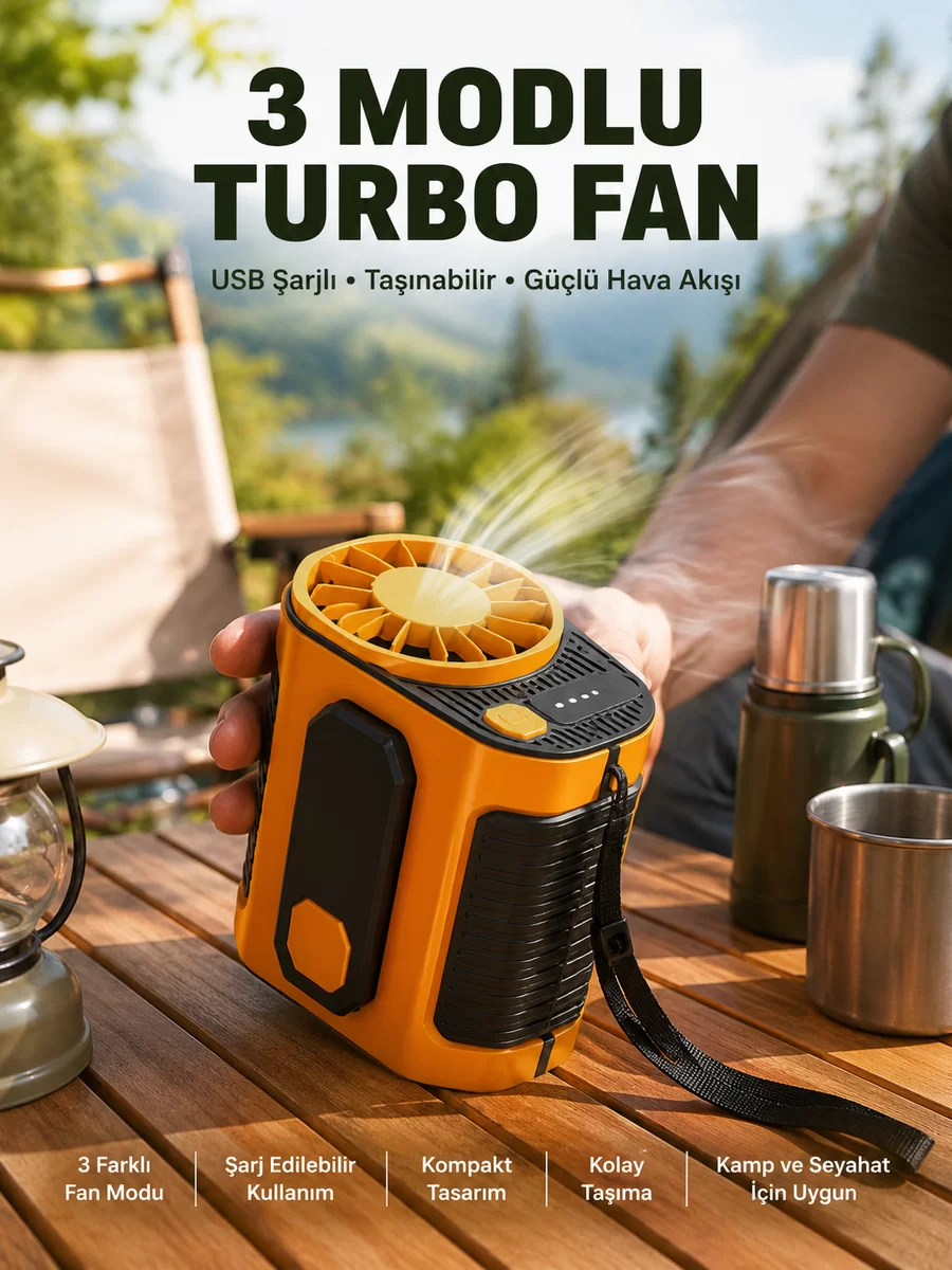 Taşınabilir USB Şarjlı Turbo Fan – 3 Modlu Soğutma Hafif & Kompakt 1 Taşınabilir USB Şarjlı Turbo Fan – 3 Modlu Soğutma Hafif & Kompakt