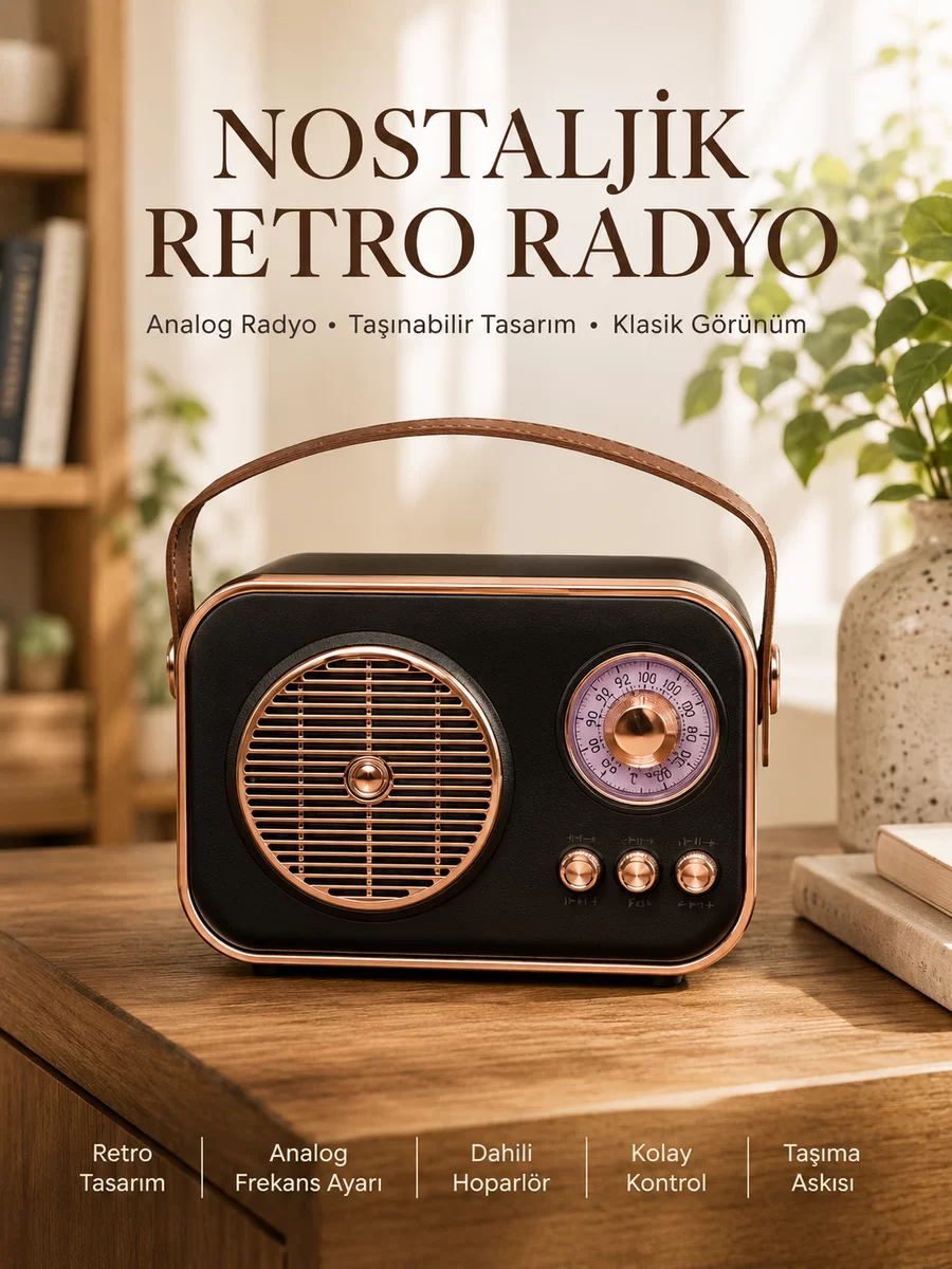 Retro Tarz Kablosuz Radyo – Bluetooth USB ve TF Kart Girişli 1 Retro Tarz Kablosuz Radyo – Bluetooth USB ve TF Kart Girişli