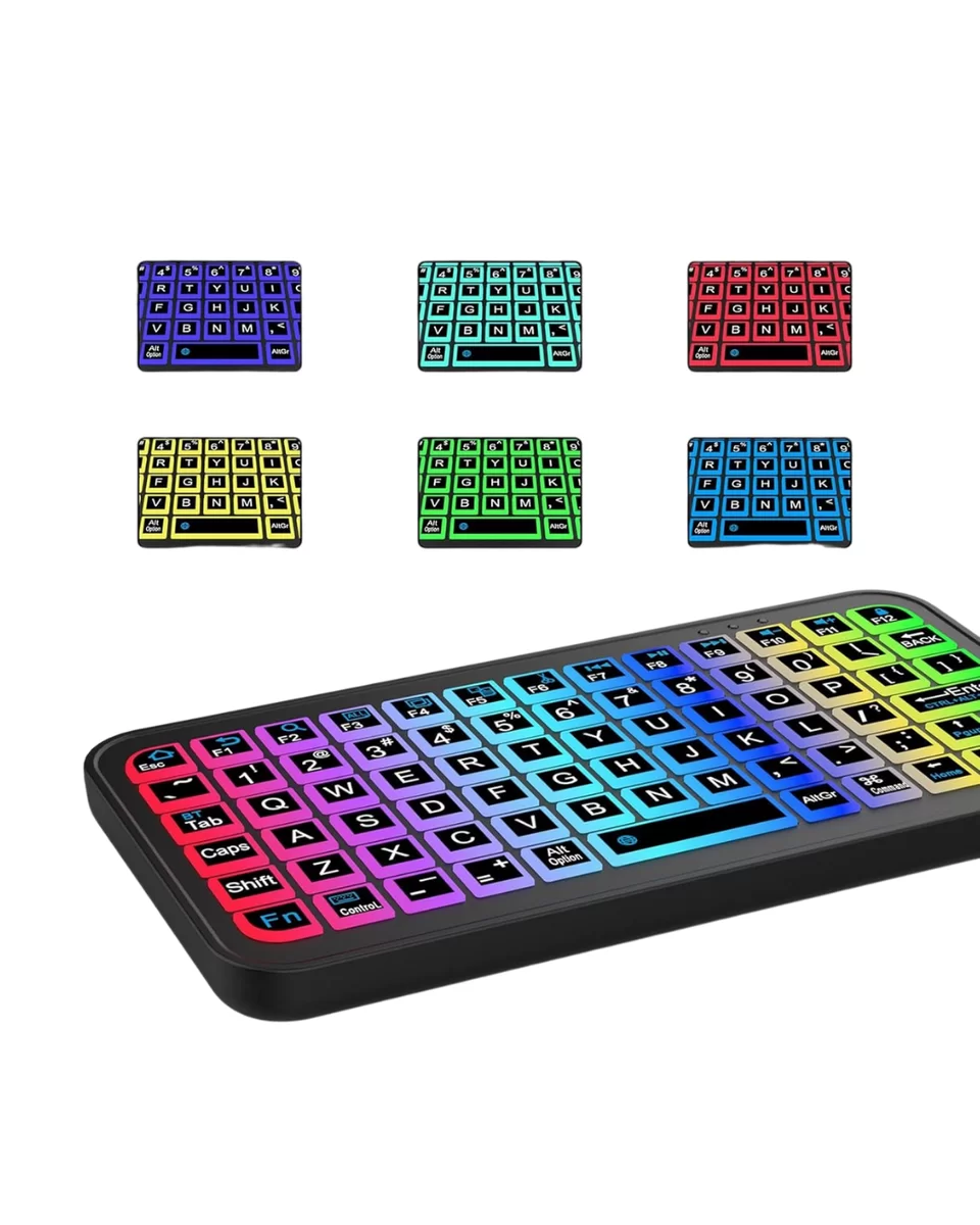 Kompakt Siyah RGB Işıklı Bluetooth Mini Klavye 3 Kompakt Siyah RGB Işıklı Bluetooth Mini Klavye - Görsel 3