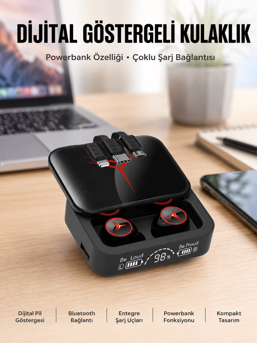 Kablosuz Şarj Göstergeli Powerbank Özellikli Bluetooth Kulaklık Çağrı Cevaplayabilen Yeni Nesil 1 Kablosuz Şarj Göstergeli Powerbank Özellikli Bluetooth Kulaklık Çağrı Cevaplayabilen Yeni Nesil